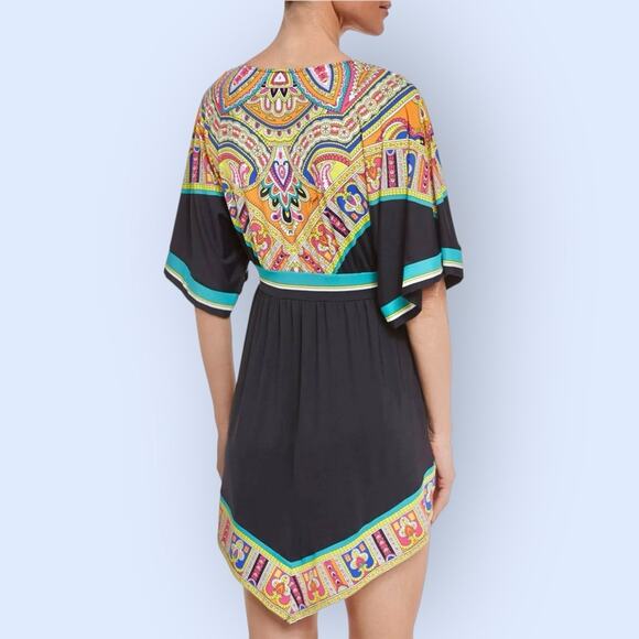 TRINA TURK Women's Nepal Black & Tropical Colors Swim Cover up Dress 6 8 Tunic - Picture 8 of 12